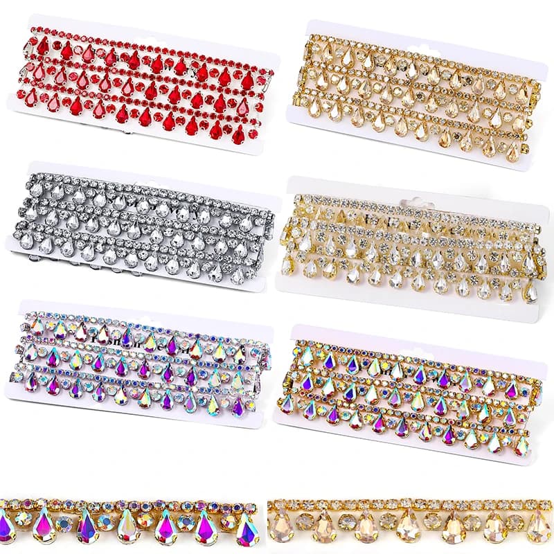 1Yard-90cm HotFix Glass Rhinestone Ribbon Crystal MultiColor Chain DIY Crafts Clothing Shoes Decoration