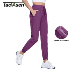 TACVASEN Quick Dry Hiking Pants Womens Outdoor Sports Drawstring Waist Joggers Waterproof Lightweight 3 Zipper Pockets Trousers