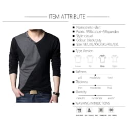 BROWON Brand Autumn Mens T Shirts Fashion 2026 Streetwear Long Sleeve V Neck Color Patchwork Cotton T Shirt Men