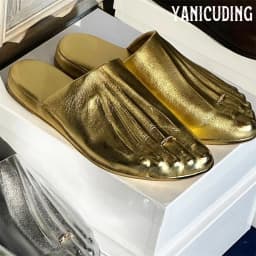 Moulded Foot Mules Embellished Foot Leather Slippers Novelty Designer Style Slippers Foot Toe Ring Handmade Slippers for Women