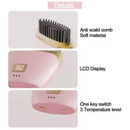 Upgraded Version Wireless LCD Straightening Comb Portable USB Charging Hair Straightener Comb for Smooth Styling Hair Styler