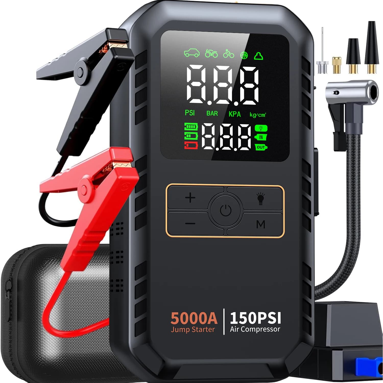 PAIVIROKU 4-IN-1 Car Jump Starter with Air Compressor Peak 5000A Auto Battery Booster 150PSI Air Pump Portable Power Bank Tire Inflator
