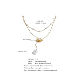 Yhpup Stainless Steel Layered Simulated Pearls Chain Flower Drop Necklace 2026 Arrivals Demure Summer Jewelry