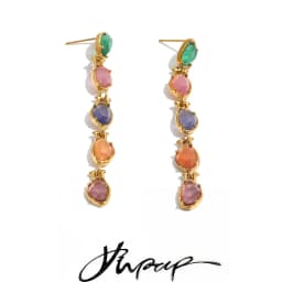 Yhpup Stainless Steel Multicolor Stone Dangle Earrings 18K Gold Color PVD Plated Long Exquisite Charm Jewelry