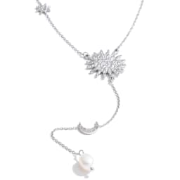 Yhpup Stainless Steel Sun Moon Natural Pearl Chain Drop Necklace 16K Gold Platinum Color PVD Plated Fashion Popular Jewelry