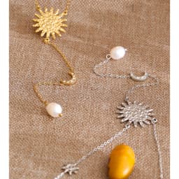 Yhpup Stainless Steel Sun Moon Natural Pearl Chain Drop Necklace 16K Gold Platinum Color PVD Plated Fashion Popular Jewelry