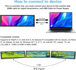 7.84 Inch HD Mini Monitor USB-C IPS Stretched Bar LCD Display for Computer Laptop Aida64 CPU GPU Monitoring Secondary Screen