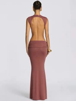 Mozision Women Cutout Backless Sexy Maxi Dress Elegant High Neck Sleeveless Ruched Bodycon Club Party Beach Long Dress Fashion