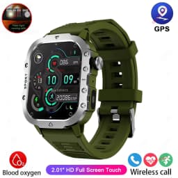 2026 Military Outdoor Smart Watch Men's GPS Flashlight Bluetooth Call 2.01" AMOLED Screen 3ATM Waterproof Sports Smartwatch Ht30