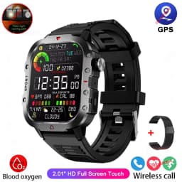 2026 Military Outdoor Smart Watch Men's GPS Flashlight Bluetooth Call 2.01" AMOLED Screen 3ATM Waterproof Sports Smartwatch Ht30