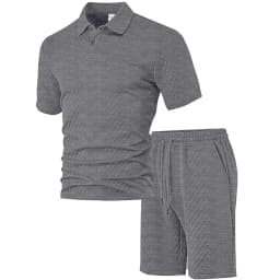 Casual Sports Style Short Two Piece Set Men's Fashion Solid Color Jacquard Short Sleeves Pullover POLO Shirt Shorts 2 Piece Sets