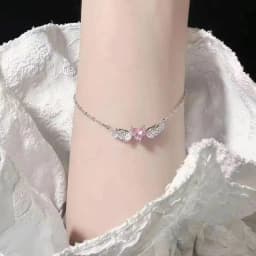 Pink Rhinestones Heart Metal Wings Charms Bracelets for Women Korean Fashion Girls Sweet Bracelet Party Jewelry Gifts Wholesale