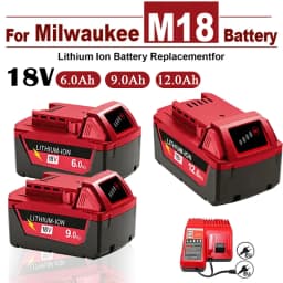 M18 For Milwaukee 18V Power Tool Battery, Charger BR XC M18B5 48-11-1860, Built-in 18650 Power Tool Battery 6.0Ah/9.0Ah/12.0Ah