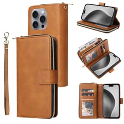 Luxury Leather Zipper Wallet Card Slot Phone Case for iPhone 18 Pro Max 17E 17 Air 16E 16 15 Plus 14 13 12 11 Flip Stand Cover