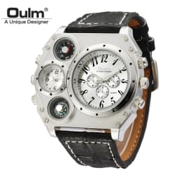 Oulm Unique Designer Brand Male Sports Watch Multiple Time Zone Quartz Watches Big Dial Casual Wristwatch Mens Military Watch
