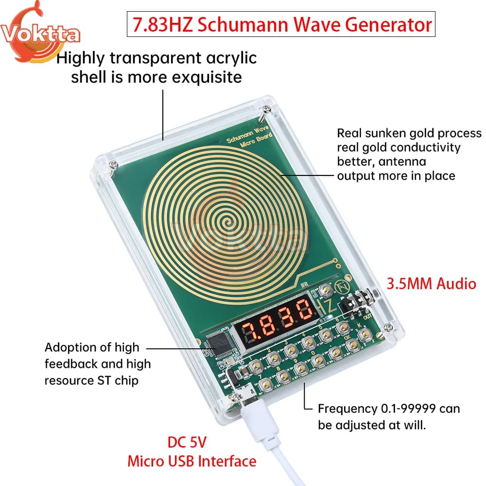 7.83HZ Schumann Wave Generator 0.01Hz~100000Hz Adjustable Frequency Sine Wave Generators 3.5MM Audio Resonator DC 5V Micro USB
