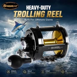 SAMOLLA Trolling Fishing Reel Aluminum Spool, Alarm Button Brake Force Adjustment Deep Sea Reel 30KG Max Drag