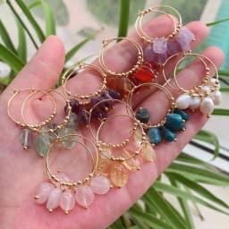 Natural Crystal Earrings for Women Irregular Ore Quartz Citrines Purple Crystal Pearl Tassel Dangle Stainless Steel Hoop Earring