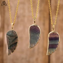 Luxury Flash Labradorite Angel Wing Pendant Necklaces Women Fashion Rainbow Fluorite Choker Necklace Jewelry Gifts Wholesales