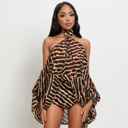 Women Striped Print Vacation Beach 2 Piece Set Lace Up Halter Off Shoulder Split Lantern Sleeve Blouse Tops + Shorts Casual Suit