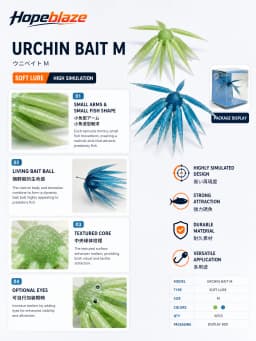 Hopeblaze Coike Sea Urchin Bait M 17mm Star-Shaped Bait-Cluster Soft Lure Elastomer No Weight Morigen Rig Freshwater Bass Pike