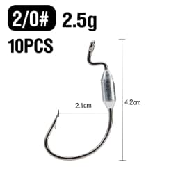 10Pcs Weighted Fishing Hooks 1# 1/0# 2/0# 3/0# 4/0# Offset Wide Gap Worm Hooks Bass Swimbait Hooks for Soft Lures