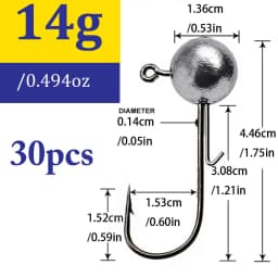 30pcs/lot 1g-20g jig fishing hooks with auxiliary hook, jig head and soft worm fishing hooks for various weights of freshwate