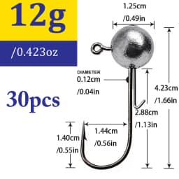 30pcs/lot 1g-20g jig fishing hooks with auxiliary hook, jig head and soft worm fishing hooks for various weights of freshwate