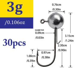 30pcs/lot 1g-20g jig fishing hooks with auxiliary hook, jig head and soft worm fishing hooks for various weights of freshwate