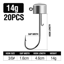 20pcs Ned Rig Jig Heads Fishing Hooks Mushroom Head Hooks 2.5-14g High Carbon Steel Fishing Tackle for Soft Plastic Baits
