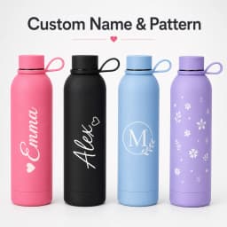 Personalized Custom Name Pattern Water Bottle Stainless Steel Vacuum Insulated Flask Portable Travel Thermos Engraved Gifts