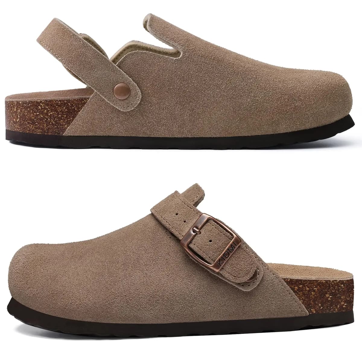 Crestar Women's Suede Clogs with Adjustable Strap Adult Fashion Cork Footbed Leather Mules New Outdoor Comfortable Potato Shoes