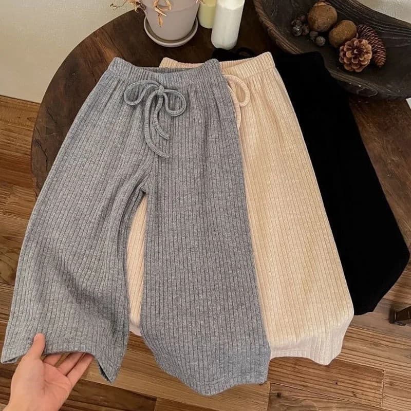 Spring Autumn Girls Solid Color Korean Casual Pants Fashion Children Elastic Wide Leg Pant Simple Versatile Baby Trousers