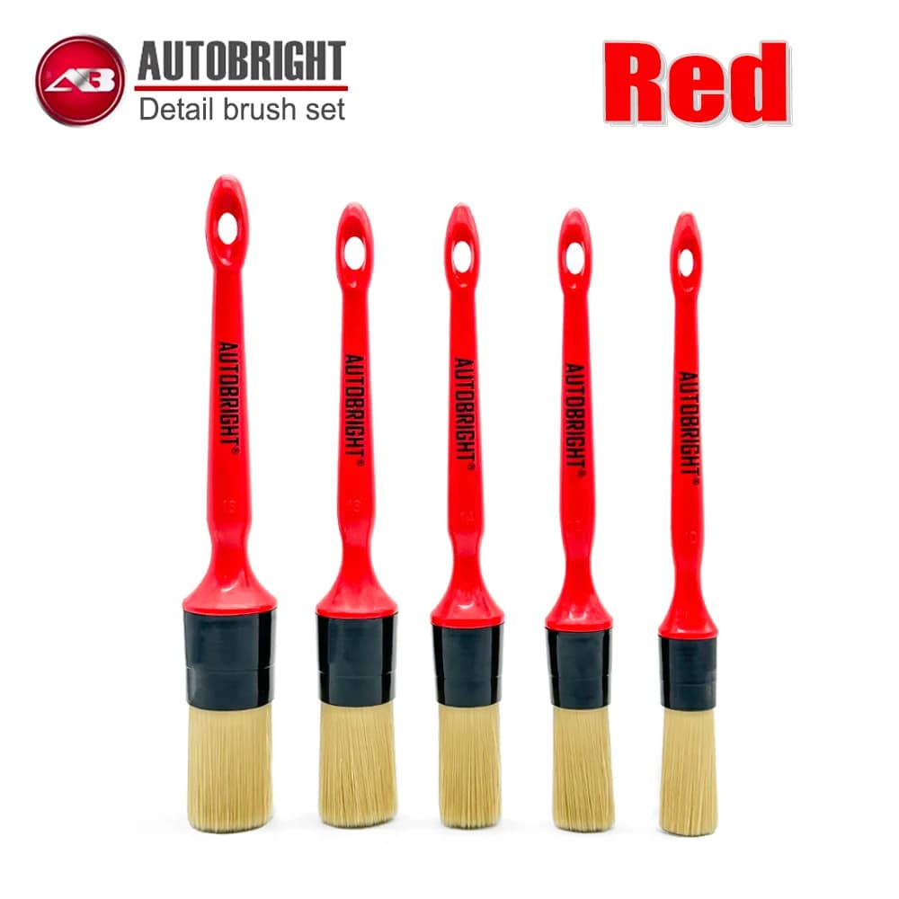 AUTOBRIGHT Car Wash Brush Set 5pcs Cleaning Red Brush Set Air-conditioning Outlet Super Soft Bristle Interior Detail Brush Tools