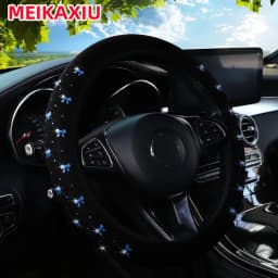 14.5-15inch Blingbling Fabric Elastic Hubless Steering Wheel Cover with Glittering Bow Automotive Supplies