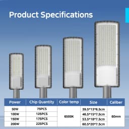 Swiatla LED Street Light AC85-265V, IP67 Waterproof Hardwired Commercial Security Floodlight, 50W 100W 150W 200W Super Bright 6500K Daylight Roadway Lamp for Parking Lot, Garden, Yard, Pole & Wall Mount