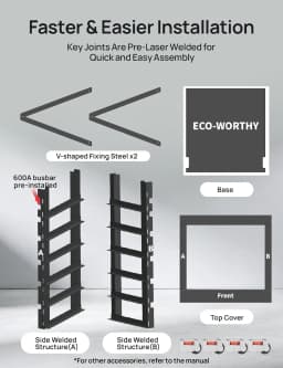 ECO-WORTHY RACK6 V2, 6-Layer Server Rack with 600A Busbar, Compatible with All ECO-WORTHY Rack Battery Versions