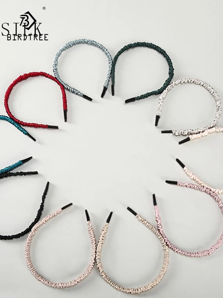Birdtree, 16MM 100%Pure Real Silk Hair Hoop Band Headbands, For Women Girl Elastic Luxury Hair Accessories, New 2026 A36635QC