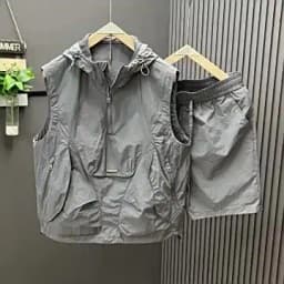 Casual Hooded Sleeveless Suit Men's Summer Workwear Thin Loose Fashion Couple Sleeveless Waistcoat Shorts Two-Piece Set