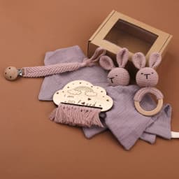 1 Set Baby Stuffed Animal Doll kawaii Panda Plush Toys+Crochet Rattle+Hair Brush+Newborn Swaddle Wrap Baby Birth Shower Gift Box