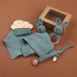 1 Set Baby Stuffed Animal Doll kawaii Panda Plush Toys+Crochet Rattle+Hair Brush+Newborn Swaddle Wrap Baby Birth Shower Gift Box