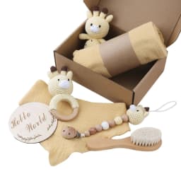 1 Set Baby Stuffed Animal Doll kawaii Panda Plush Toys+Crochet Rattle+Hair Brush+Newborn Swaddle Wrap Baby Birth Shower Gift Box