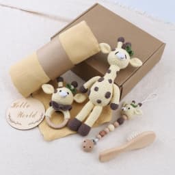 1 Set Baby Stuffed Animal Doll kawaii Panda Plush Toys+Crochet Rattle+Hair Brush+Newborn Swaddle Wrap Baby Birth Shower Gift Box
