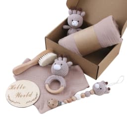 1 Set Baby Stuffed Animal Doll kawaii Panda Plush Toys+Crochet Rattle+Hair Brush+Newborn Swaddle Wrap Baby Birth Shower Gift Box