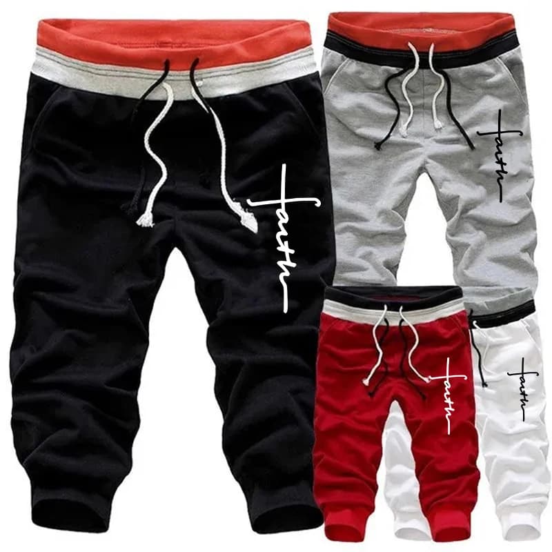 Men Summer Sport Running Hit Color Design Casual Pants Fashion 3/4 Short