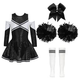Girl Cheerleader Costume Children's Cheer Dance Outfits Sequins Cheerlead Dress + Hand Flowers Teamwear Suit Kids Dancewear Set