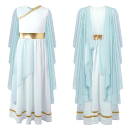 Kids Girls Roman Ancient Greek Godess Toga Costume Athena Cosplay Princess Robe Dress with Flowy Tulle Shawls Headwear Outfits