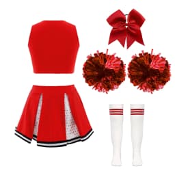 Kids Girls Cheerleader Costume Outfit Sequins Crop Top Pleated Skirt with Headwear Striped Socks School Cheerleader Uniform Suit