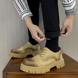 STRONGSHEN Men's Low Top British Leather Shoes Big Head Warm Fur Thick Bottom Non Slip Work Shoes Elevator Casual Oxford Shoes