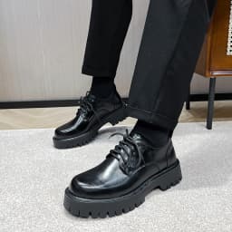 STRONGSHEN Men's Low Top British Leather Shoes Big Head Warm Fur Thick Bottom Non Slip Work Shoes Elevator Casual Oxford Shoes
